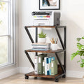 Modern industrial 3-tier printer stand, rustic wood shelves with black metal frame and rolling wheels