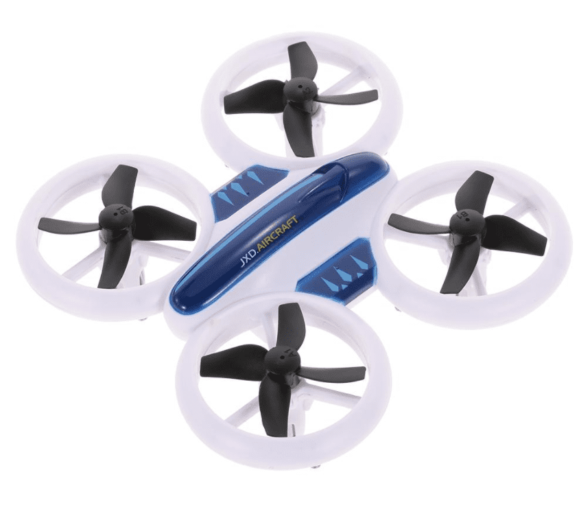 Remote control quadcopter drone with protective guards and bright LED lights ready for flight — view 5