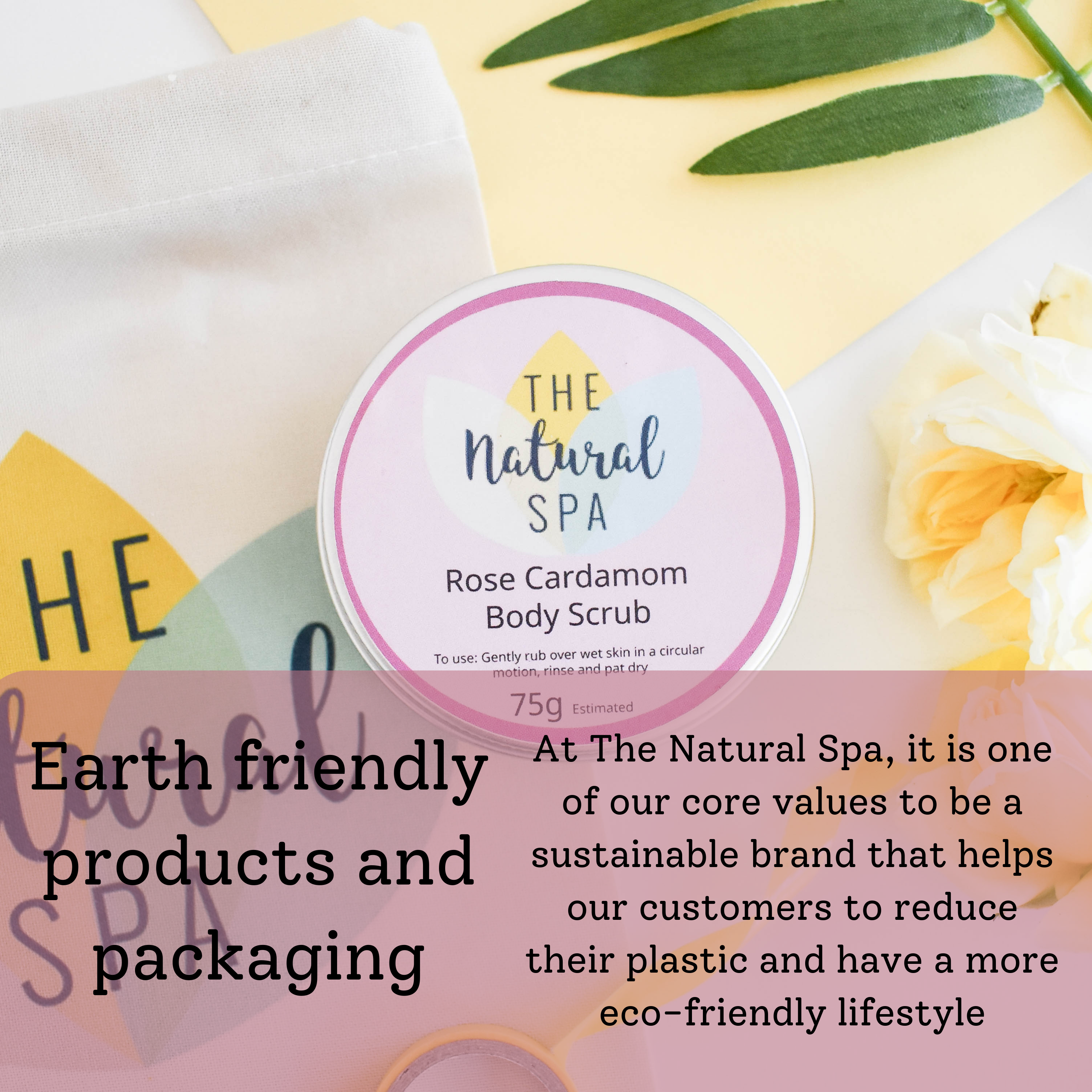 Rose and Cardamom natural body scrub in a 200g eco-friendly tin container — view 5