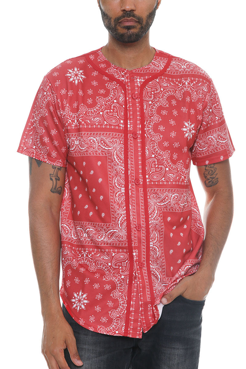 Paisley print baseball jersey, regular fit streetwear shirt with full button closure and premium polyester — view 5