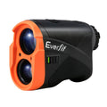 Orange and black golf laser rangefinder with digital lens and carry bag