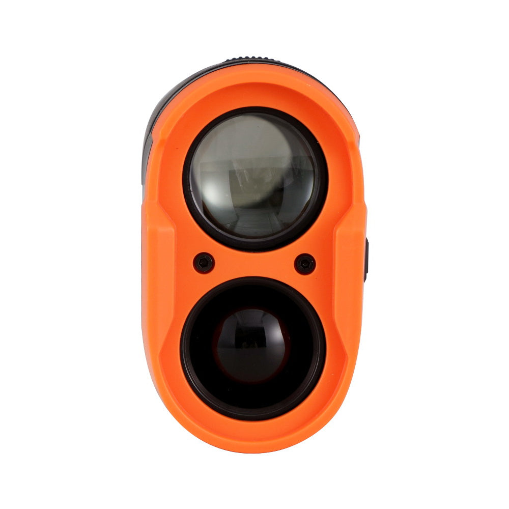 Orange and black golf laser rangefinder with digital lens and carry bag — view 3