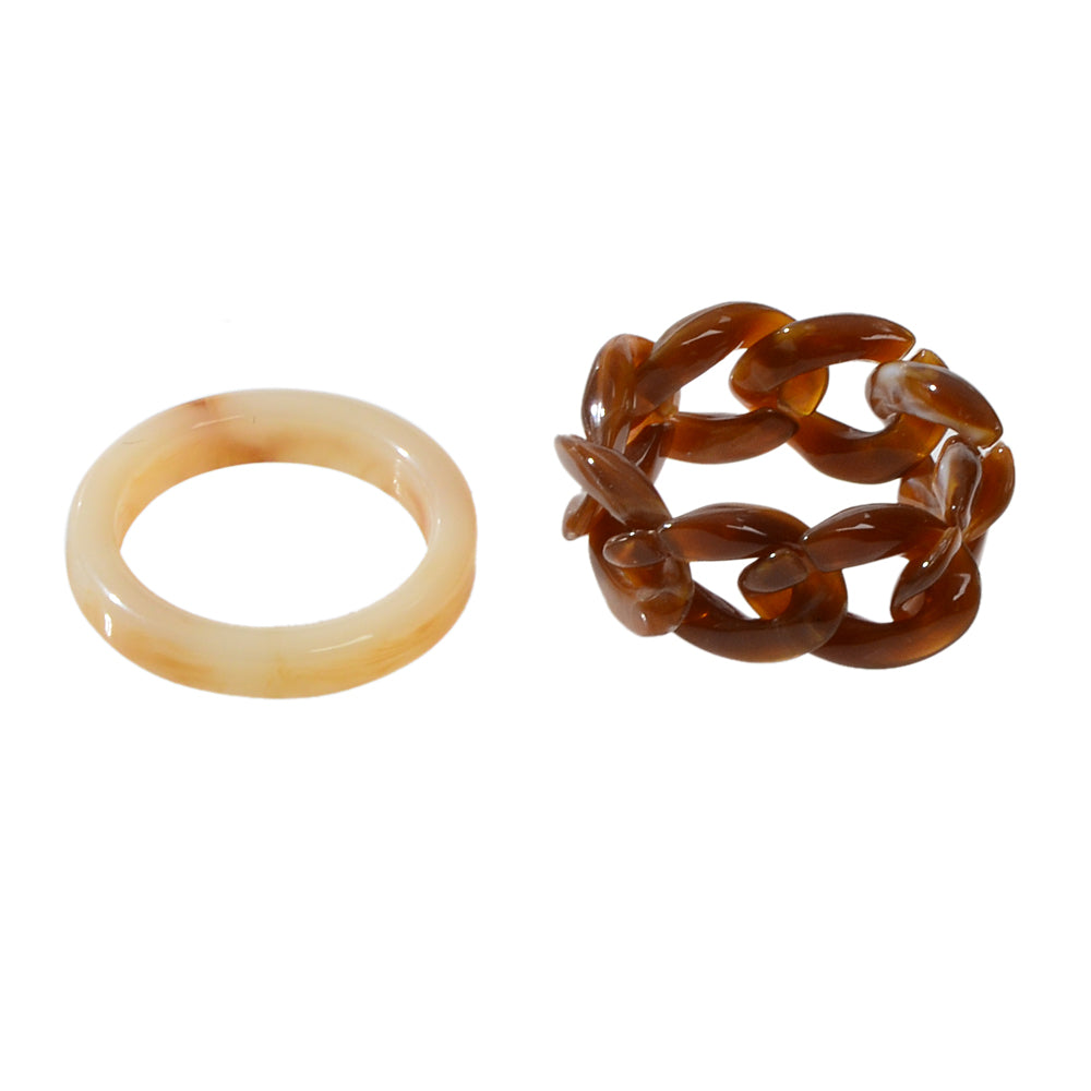 Two piece geometric stackable midi ring set in vibrant blue and earthy brown colors — view 5