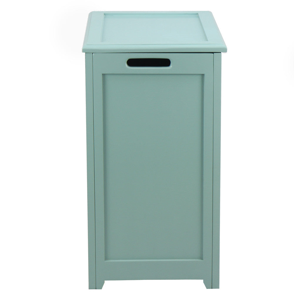 Turquoise wood storage laundry hamper with hinged lid and side handles for home organization — view 4