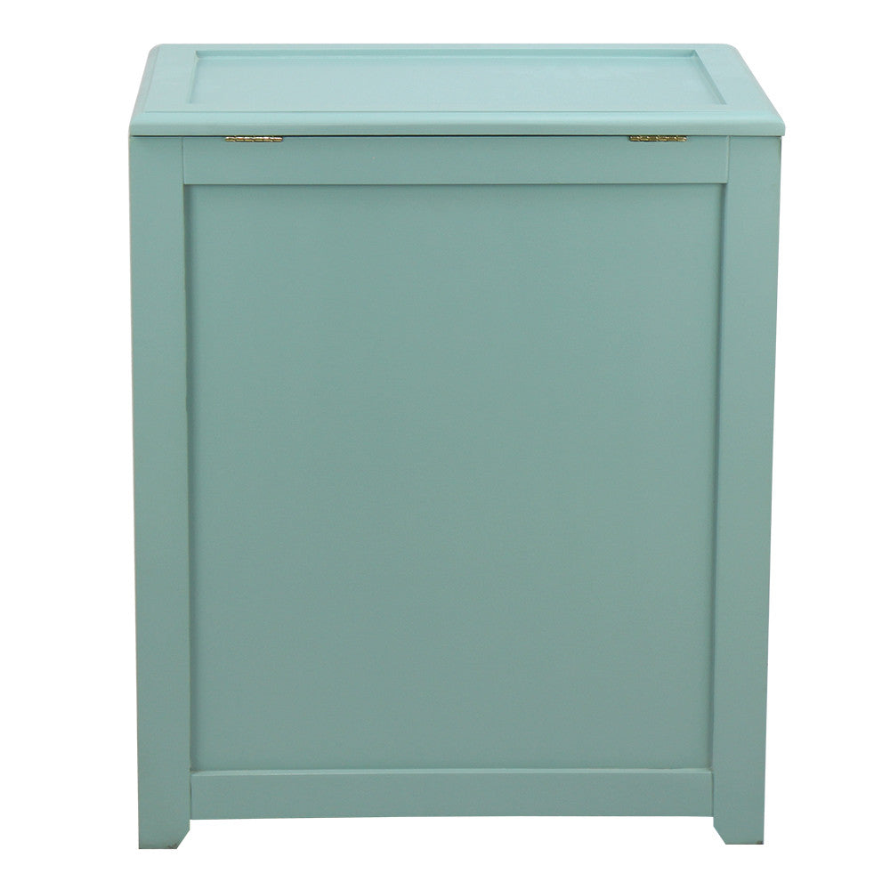 Turquoise wood storage laundry hamper with hinged lid and side handles for home organization — view 6