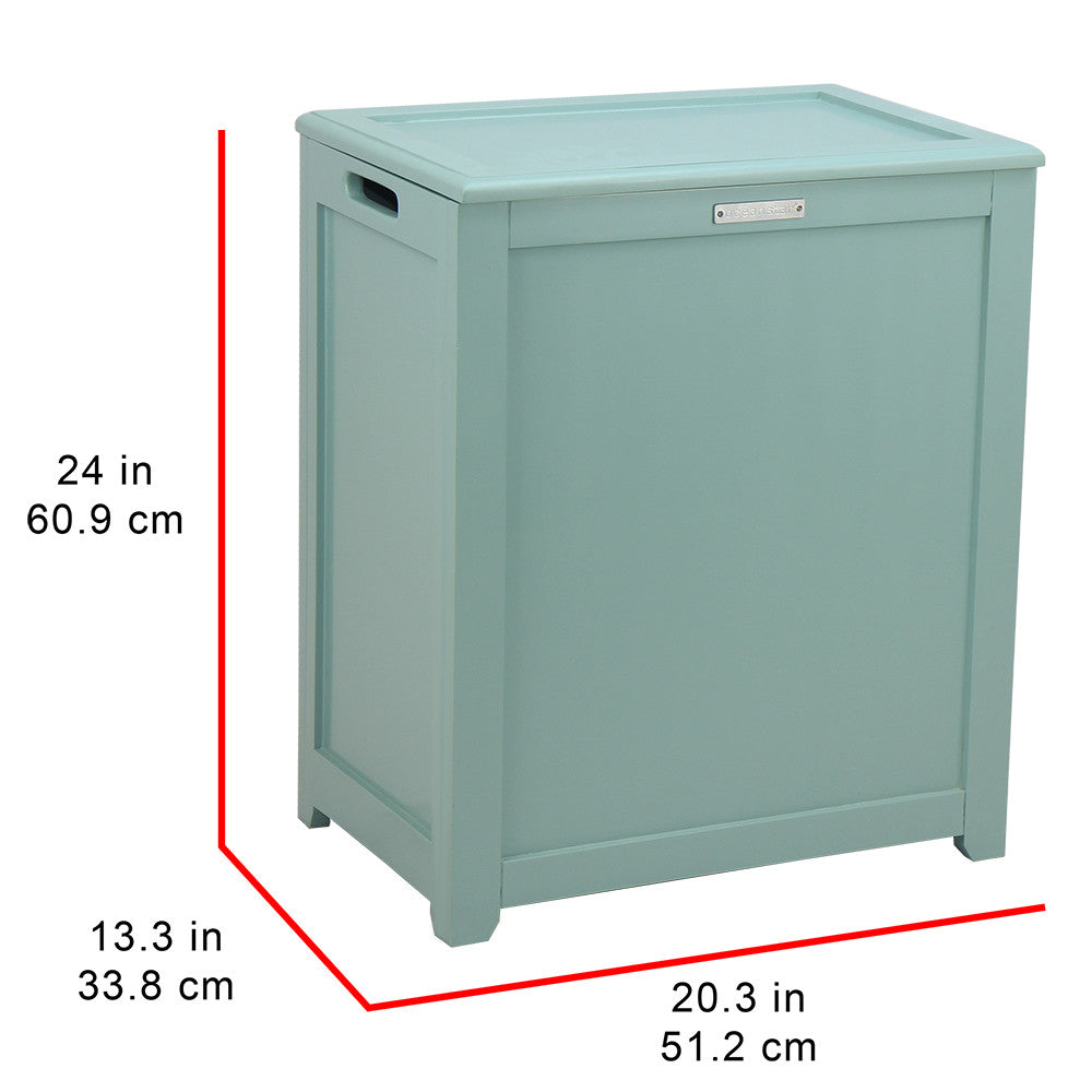 Turquoise wood storage laundry hamper with hinged lid and side handles for home organization — view 8
