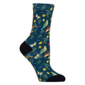 Colourful ladies novelty socks featuring a vibrant botanical floral print and soft elasticated top
