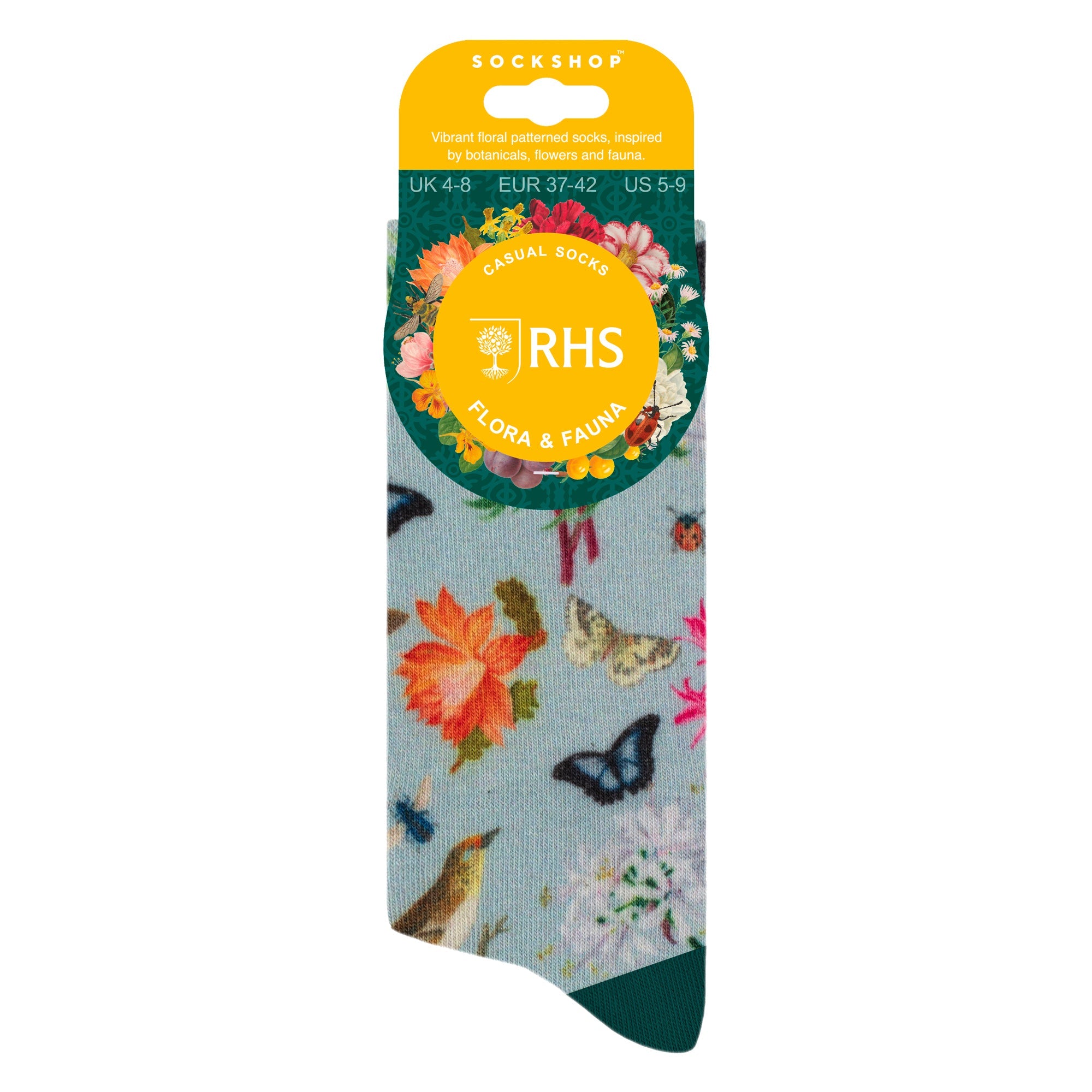 Colourful ladies novelty socks featuring a vibrant botanical floral print and soft elasticated top — view 5