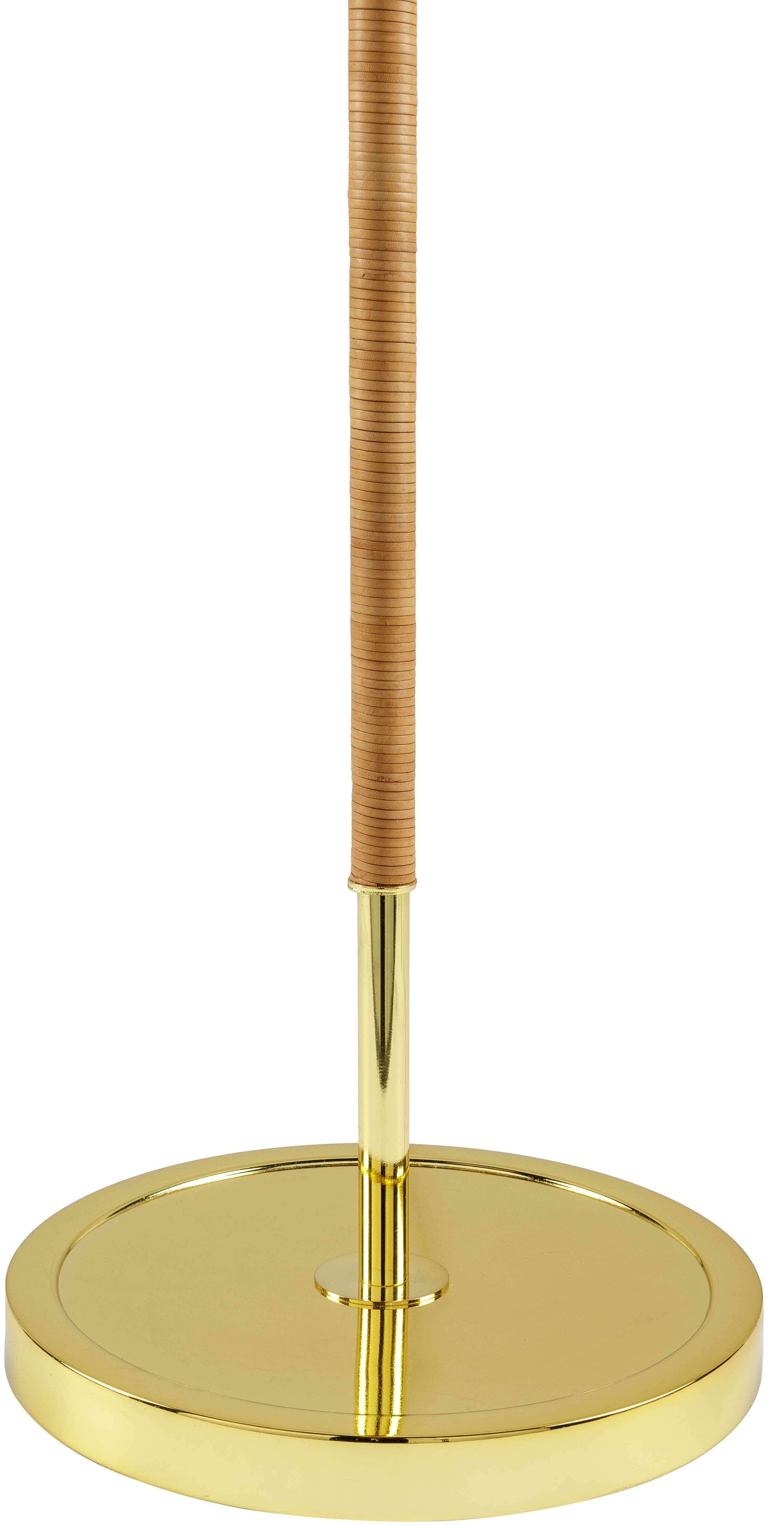 Renigunta contemporary floor lamp featuring a metallic brass iron base and natural beige woven jute shade — view 4