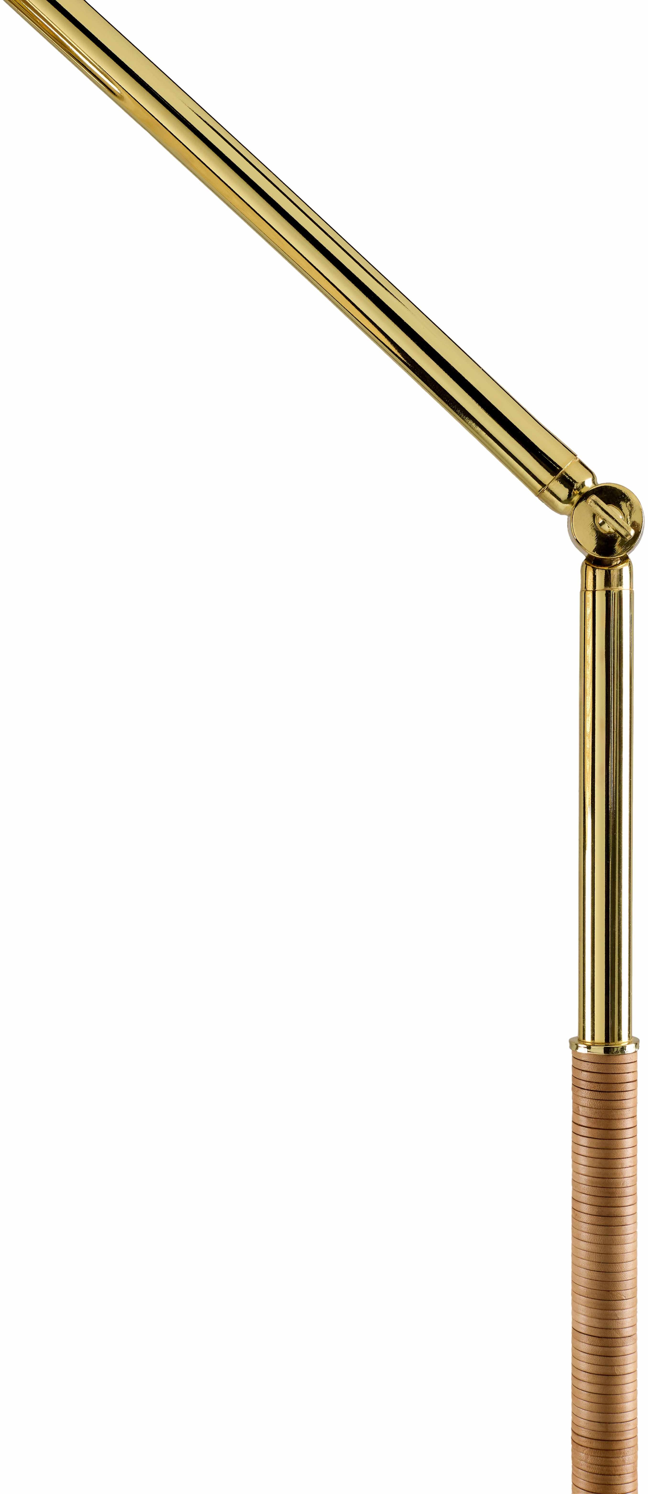 Renigunta contemporary floor lamp featuring a metallic brass iron base and natural beige woven jute shade — view 3