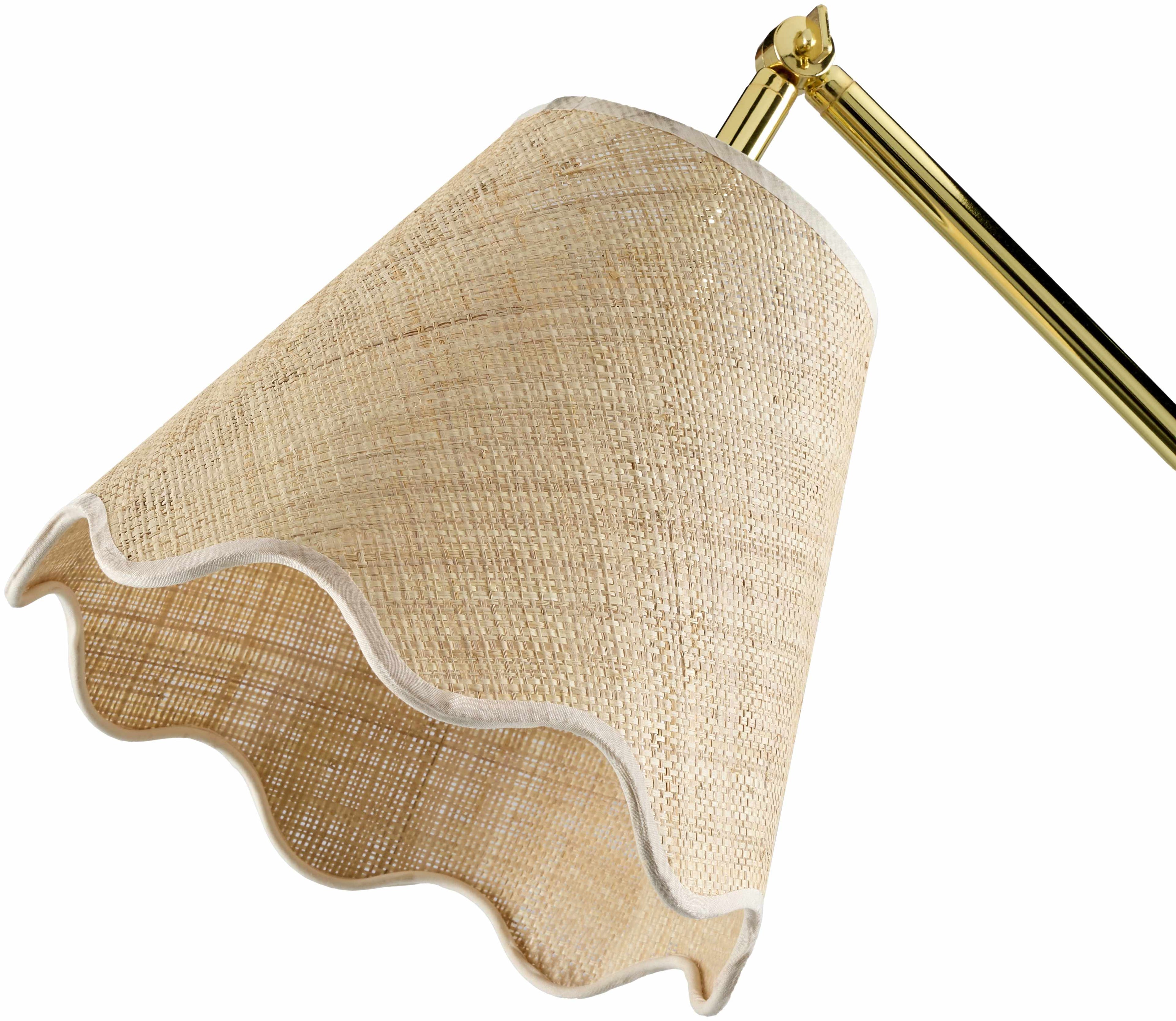 Renigunta contemporary floor lamp featuring a metallic brass iron base and natural beige woven jute shade — view 5