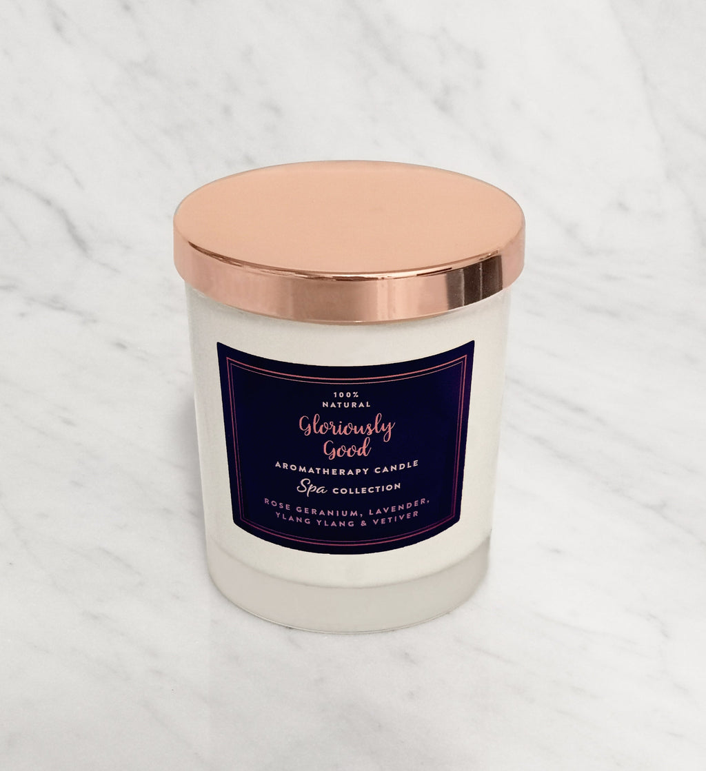 Rose Geranium aromatherapy gift set with natural candle and pulse point oil in elegant black box — view 2