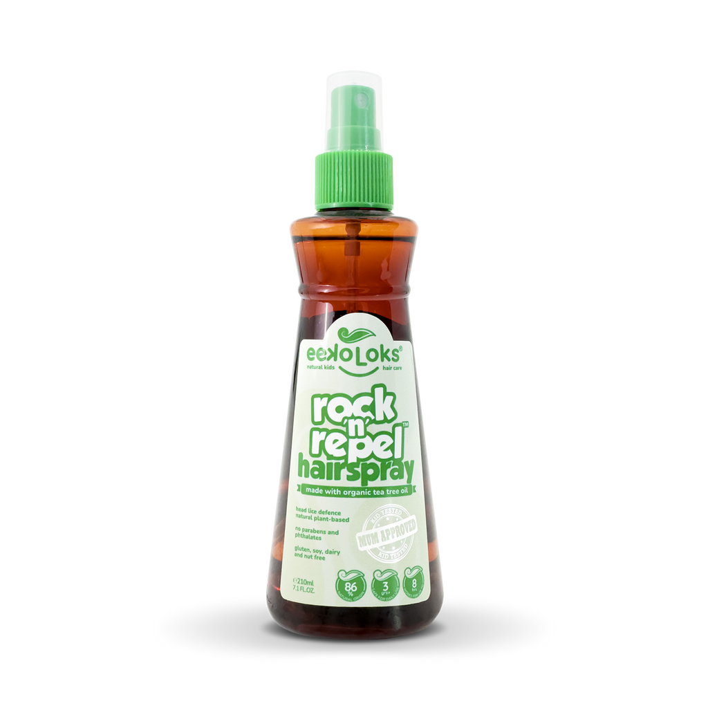Bottle of Rock’n’Repel organic plant-based kids hairspray for medium hold and daily hair protection — view 4