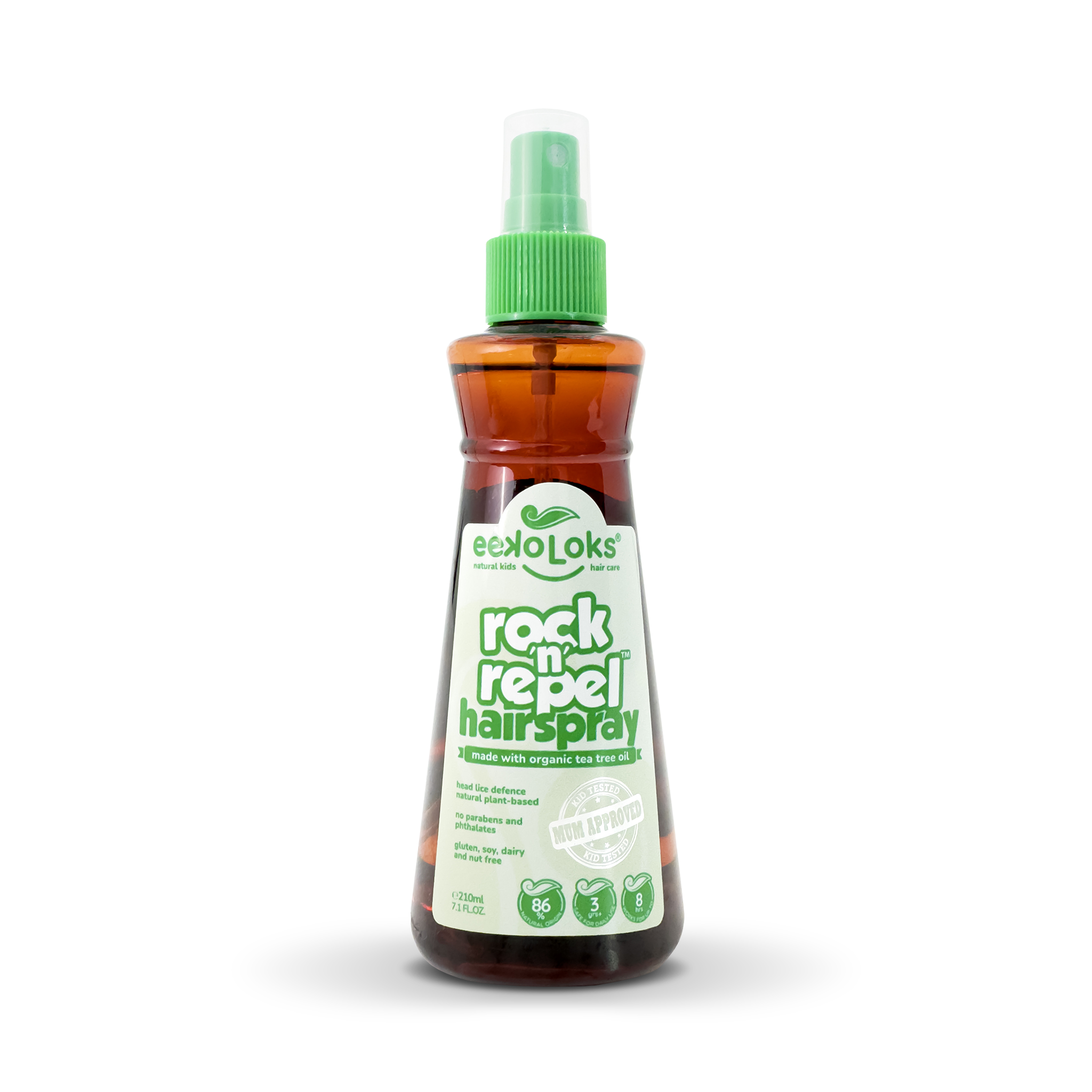 Bottle of Rock’n’Repel organic plant-based kids hairspray for medium hold and daily hair protection — view 4