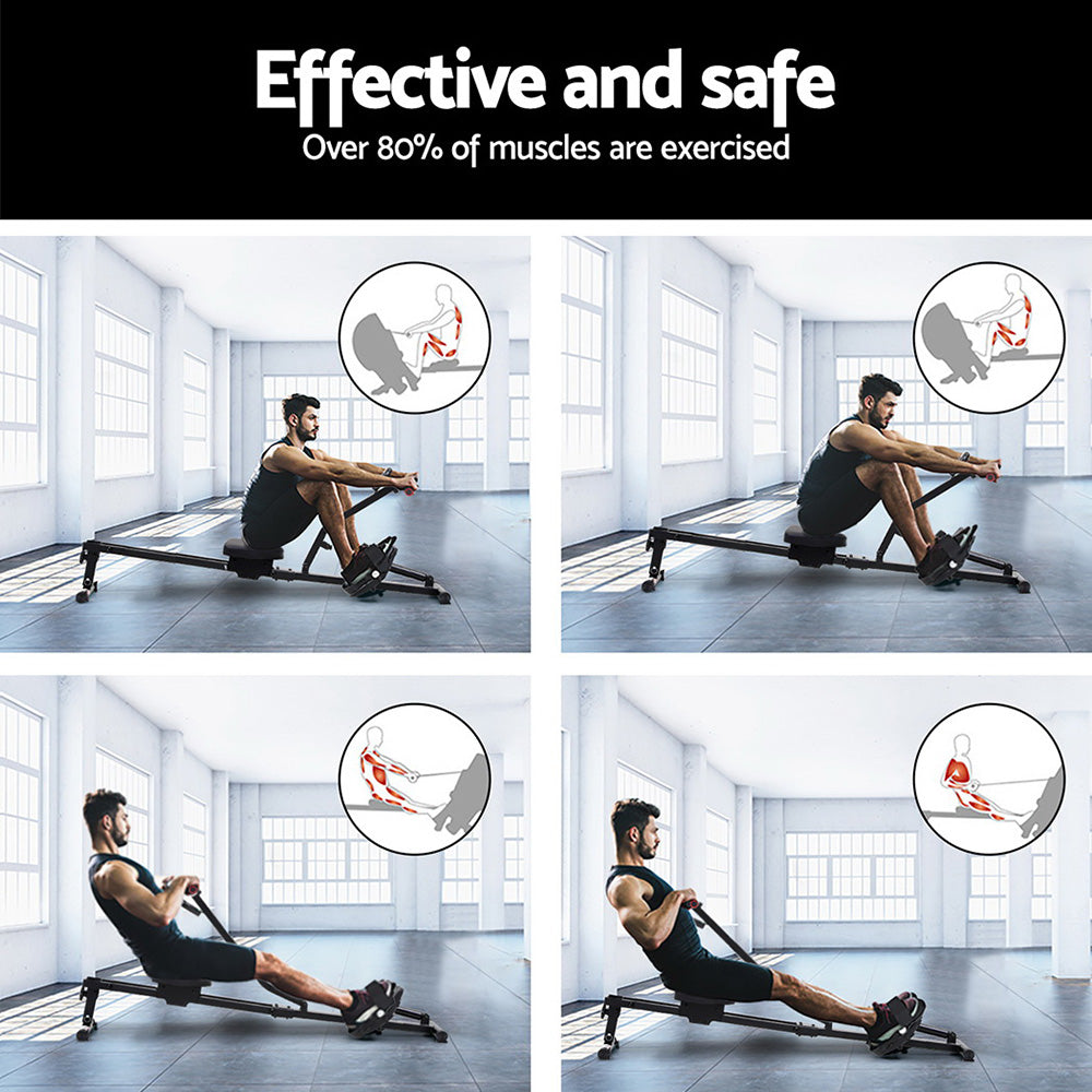 Everfit hydraulic rowing machine with steel glide rail and digital LCD monitor for home gyms — view 5