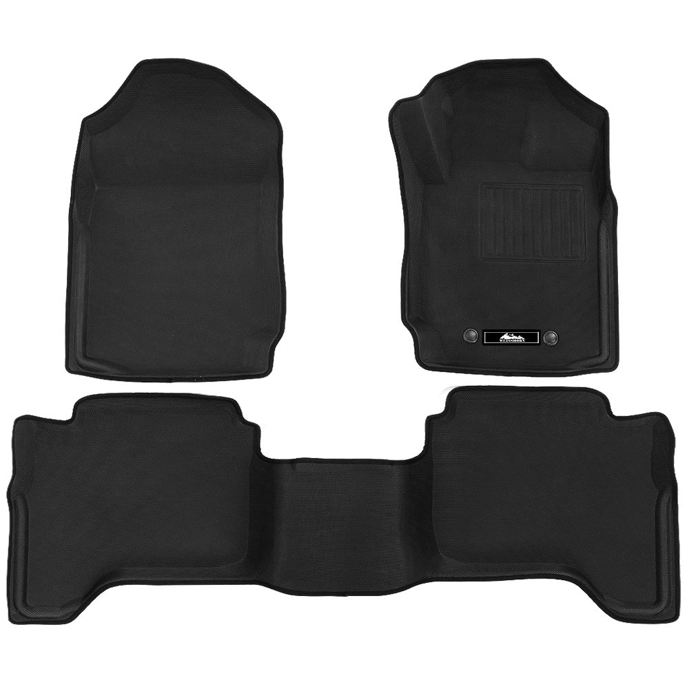 Black custom moulded 3D rubber car floor mats for Ford Ranger dual cab front and rear