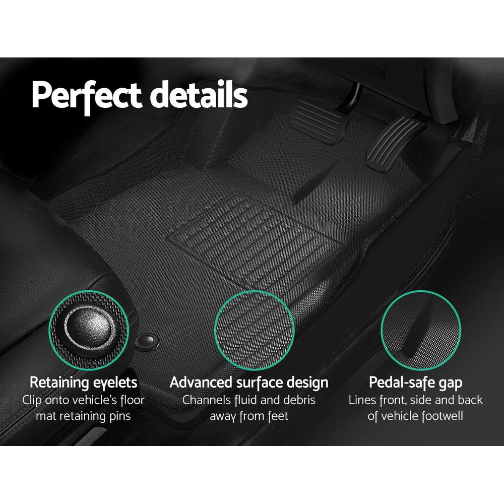 Black custom moulded 3D rubber car floor mats for Ford Ranger dual cab front and rear — view 5