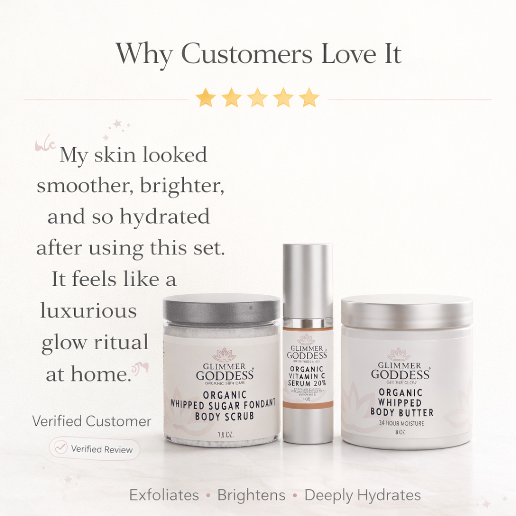 Organic skincare gift set including vitamin C serum, whipped sugar scrub, and hydrating body butter — view 3