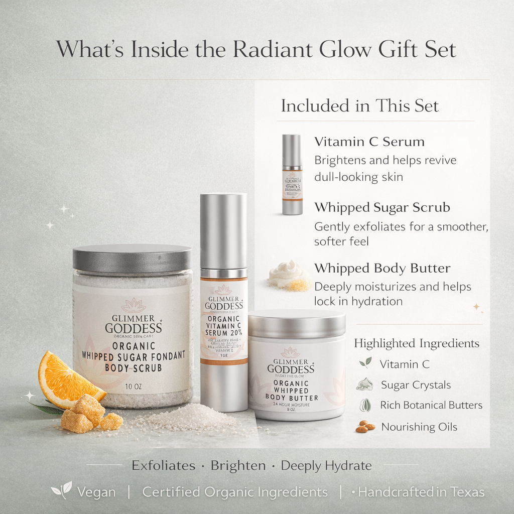 Organic skincare gift set including vitamin C serum, whipped sugar scrub, and hydrating body butter — view 4