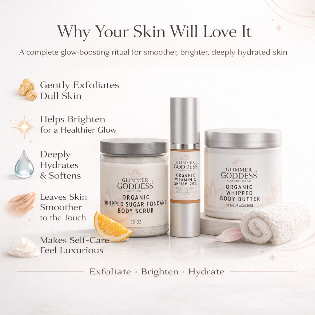 Organic skincare gift set including vitamin C serum, whipped sugar scrub, and hydrating body butter — view 5