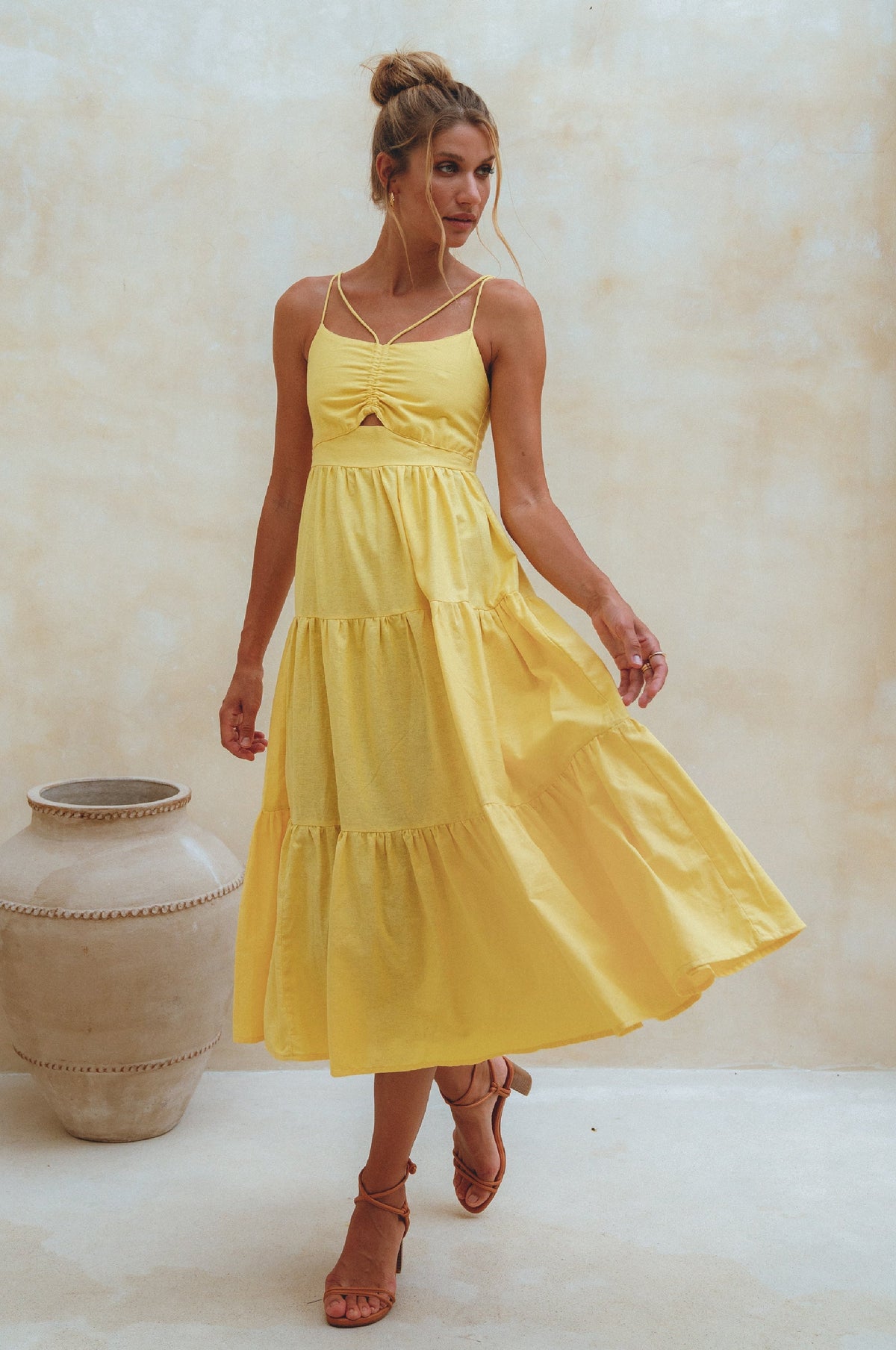 Rafaela Strappy Linen Midi Dress (Sale)-1