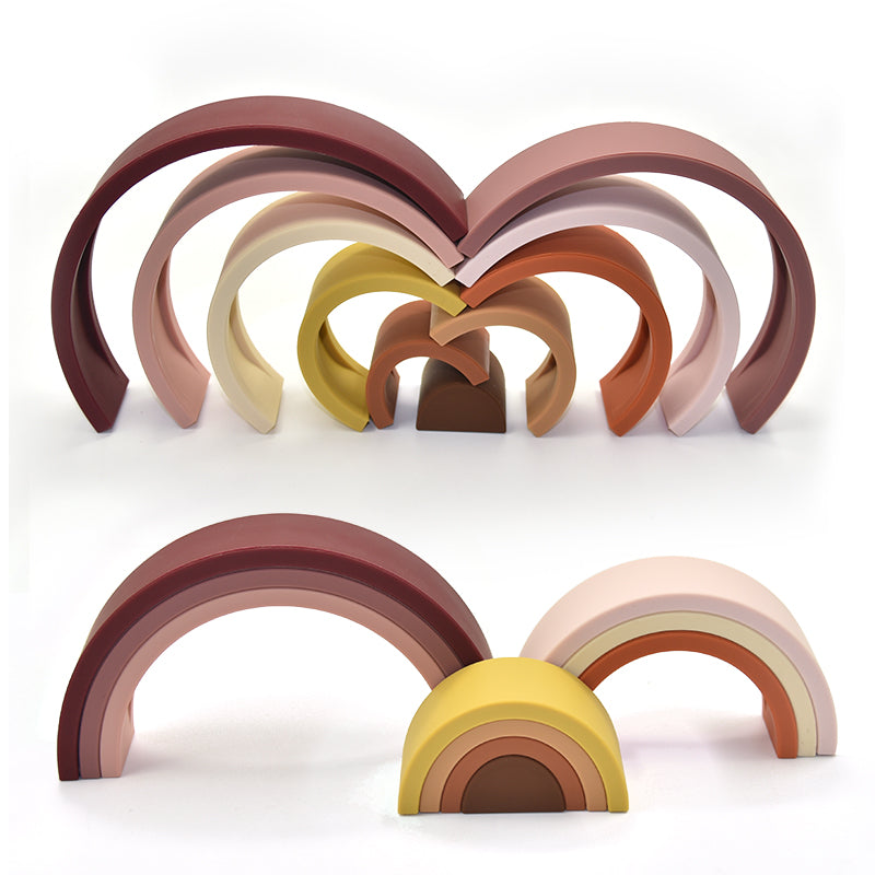 Silicone rainbow building blocks arranged in a watermelon shape for baby sensory and open-ended play — view 3