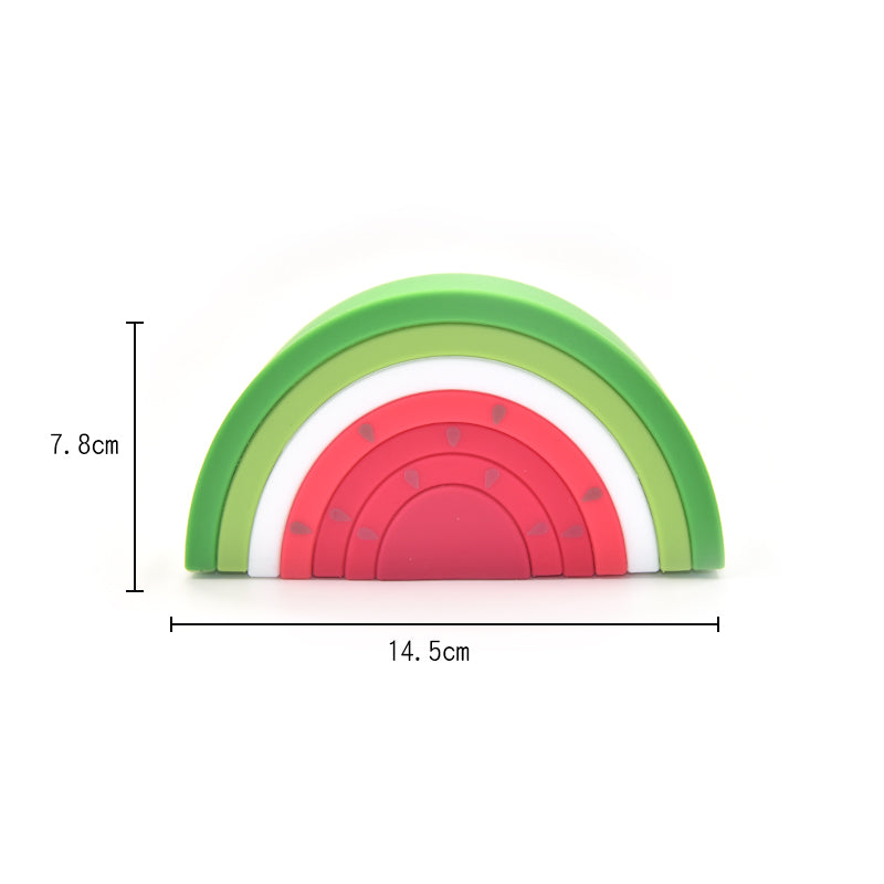 Silicone rainbow building blocks arranged in a watermelon shape for baby sensory and open-ended play — view 4