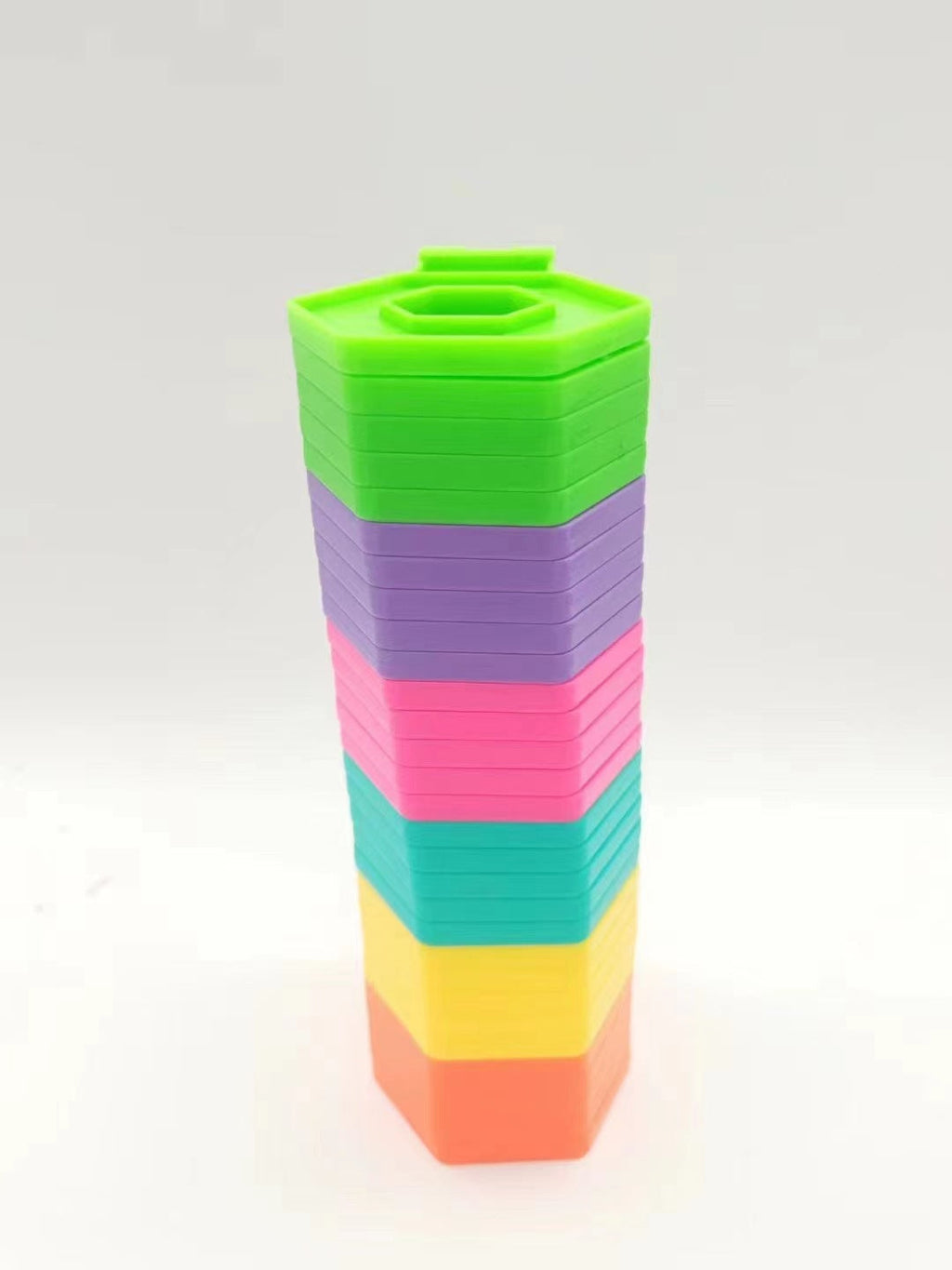Rainbow stacking toy puzzle building blocks in colorful plastic pieces for children — view 3