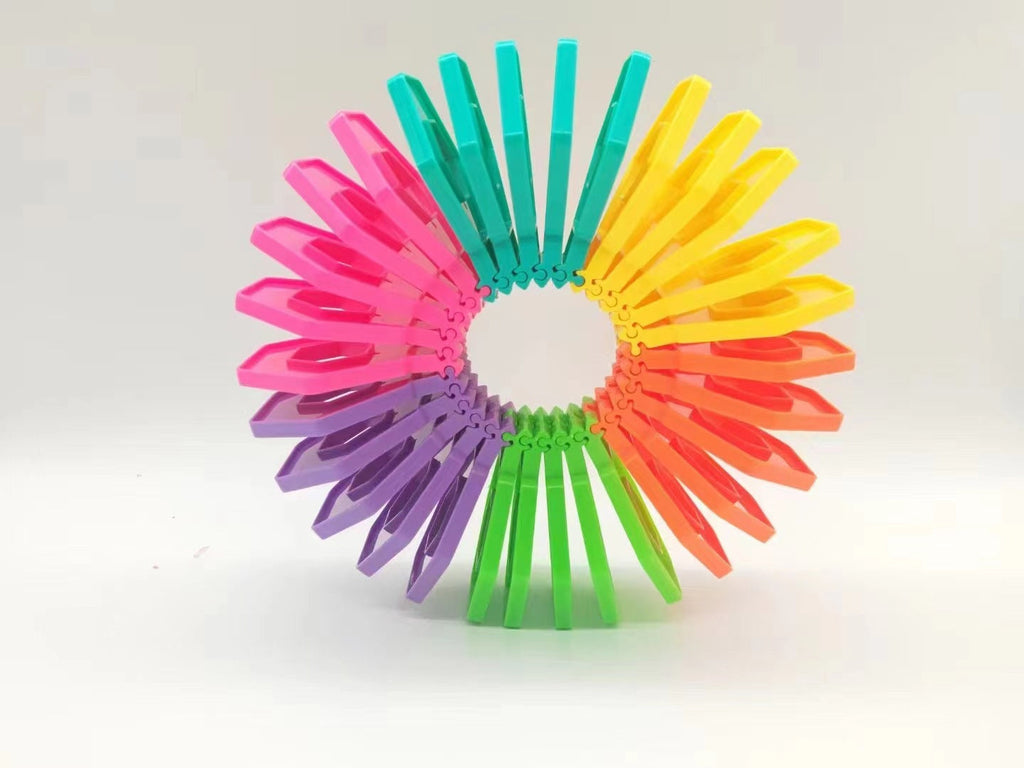 Rainbow stacking toy puzzle building blocks in colorful plastic pieces for children — view 4