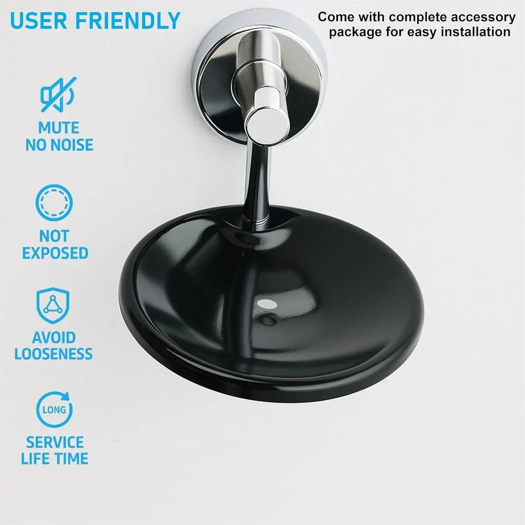 Round wall mounted stainless steel soap dish with a modern matte silver and black finish — view 5