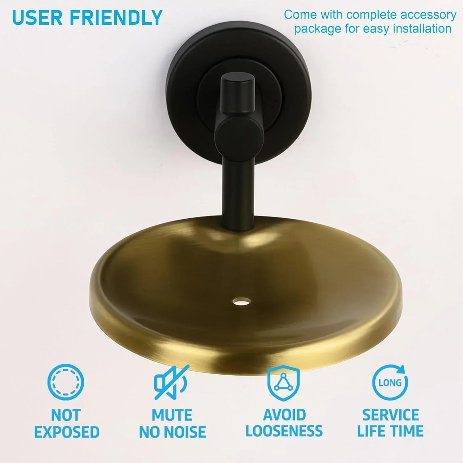 Round wall mounted stainless steel soap dish in matte black and gold finish for modern bathrooms — view 5