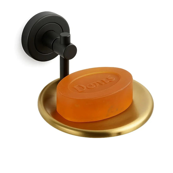 Round Stainless Steel Wall Mounted Soap Dish – Black + Gold