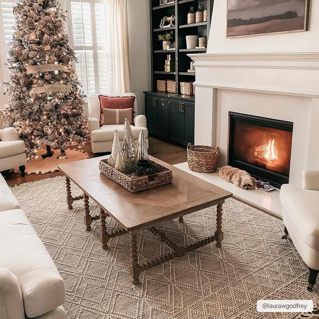 Ivory and black handwoven Ramsbury wool area rug with geometric pattern and corner tassels — view 3