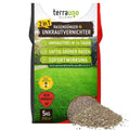TerraUno lawn fertilizer and weed killer granular mix for thick, green, and healthy grass.