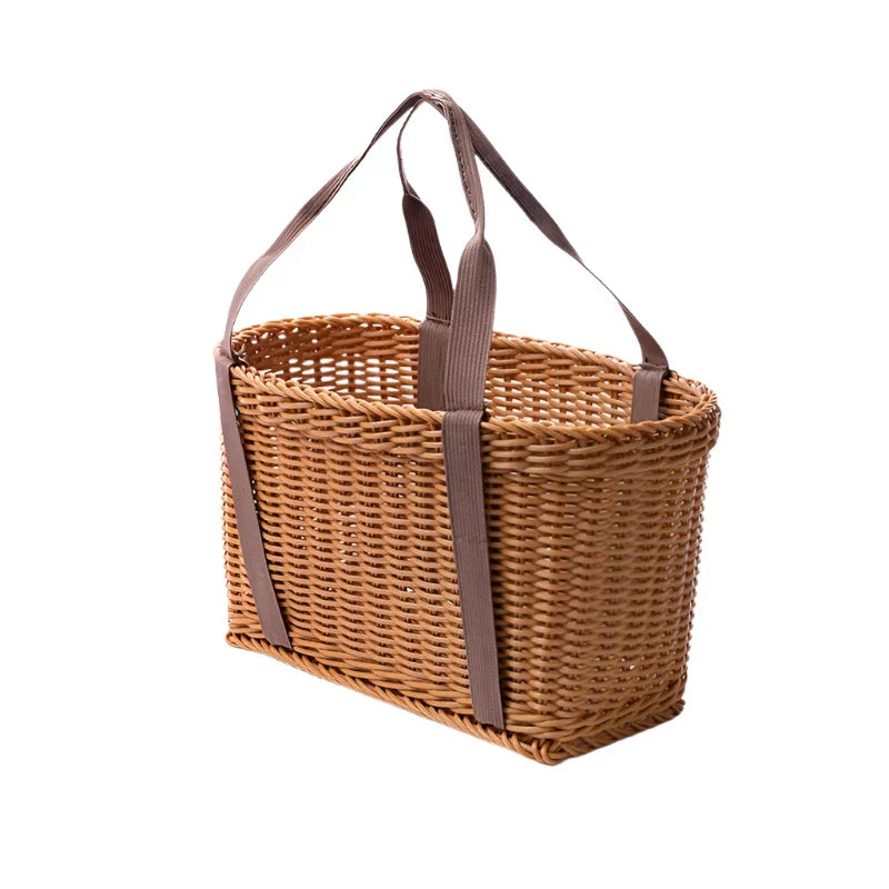 Rattan-like plastic picnic basket with handles for outdoor dining and stylish home storage organization