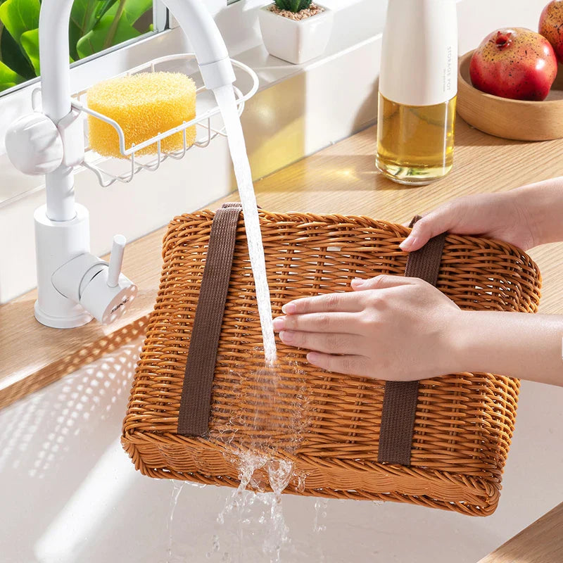 Rattan-like plastic picnic basket with handles for outdoor dining and stylish home storage organization — view 3