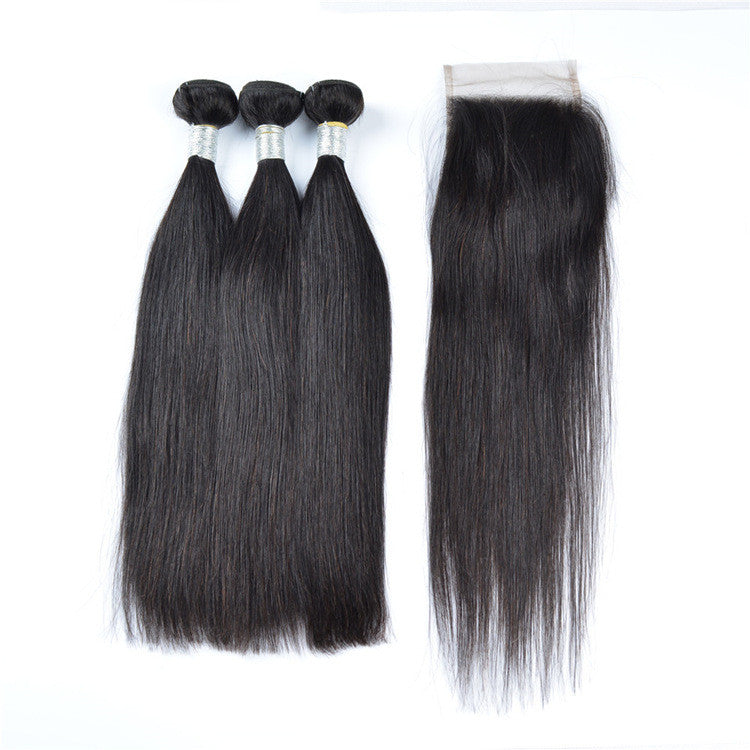 Real human hair straight wig bundle, featuring sleek natural dark locks and customizable bangs.