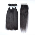 Real human hair straight wig bundle, featuring sleek natural dark locks and customizable bangs.
