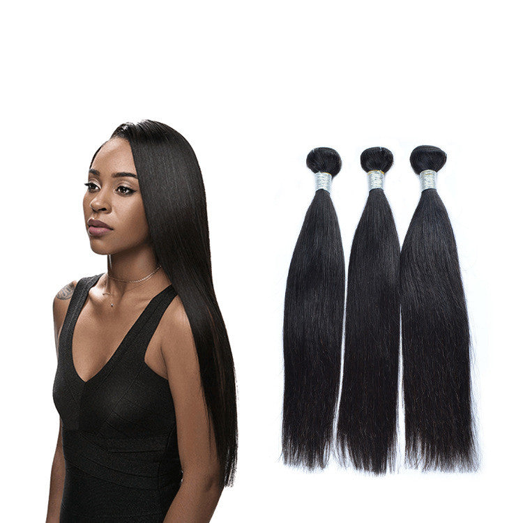 Real human hair straight wig bundle, featuring sleek natural dark locks and customizable bangs. — view 4