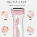 Rechargeable electric body shaver in pink or purple, designed for painless hair removal and grooming.