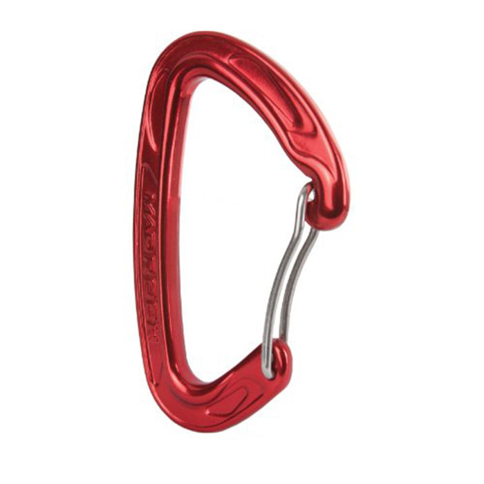 Red heavy-duty aluminum climbing and hammock carabiner clip with a wide gate opening.