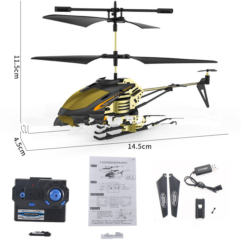 Alloy remote control helicopter toy with handle controller featuring a durable metal frame for flight — view 3