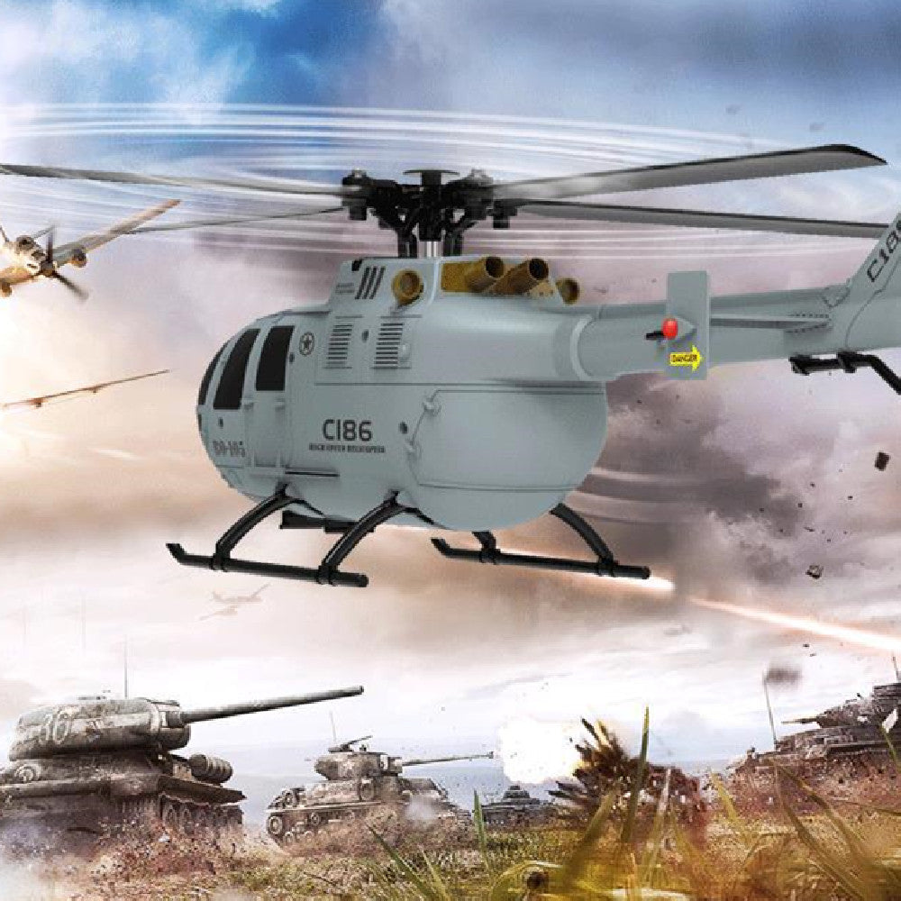 Orange and gray BO105 model remote control helicopter with remote and battery accessories