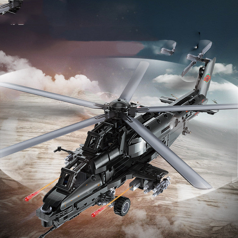 Large 989-piece remote control helicopter building block set with realistic propellers and missile launchers