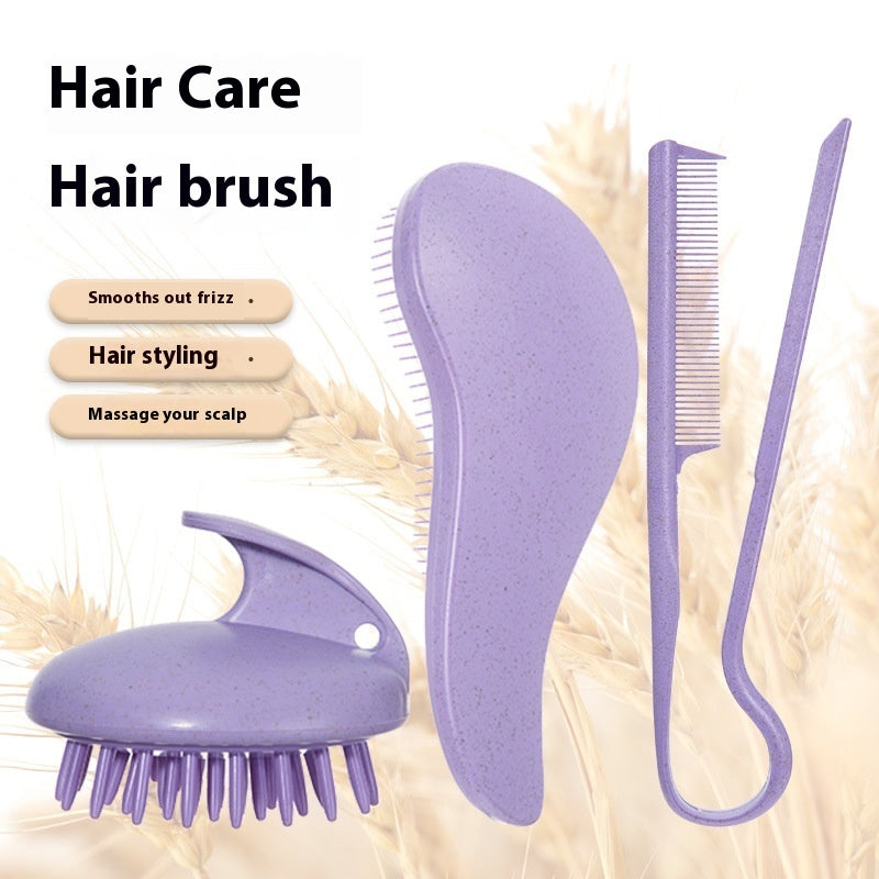 Eco-friendly wheat straw flax hair comb and brush set with chic storage bag