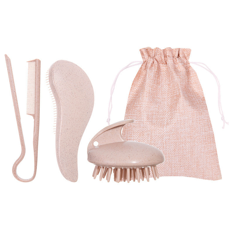 Eco-friendly wheat straw flax hair comb and brush set with chic storage bag — view 2