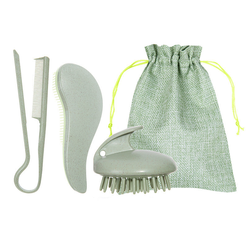 Eco-friendly wheat straw flax hair comb and brush set with chic storage bag — view 3