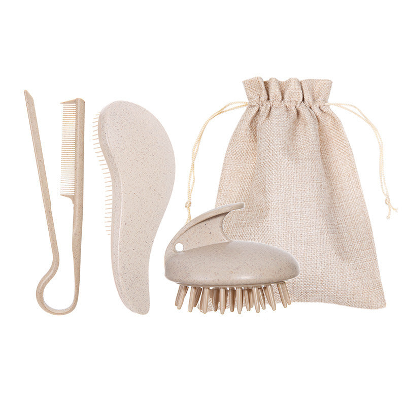 Eco-friendly wheat straw flax hair comb and brush set with chic storage bag — view 4