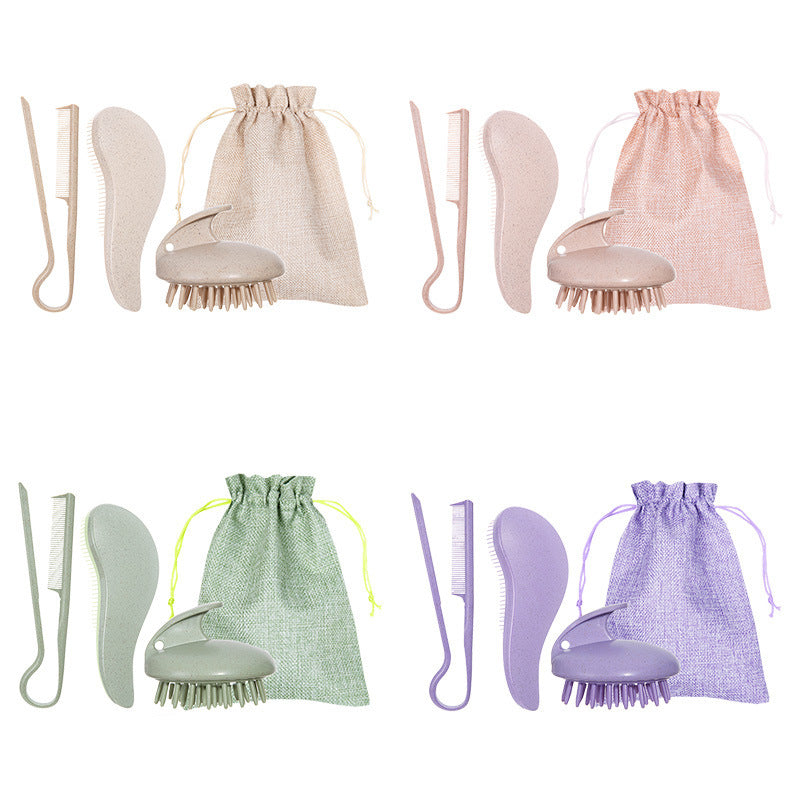 Eco-friendly wheat straw flax hair comb and brush set with chic storage bag — view 5