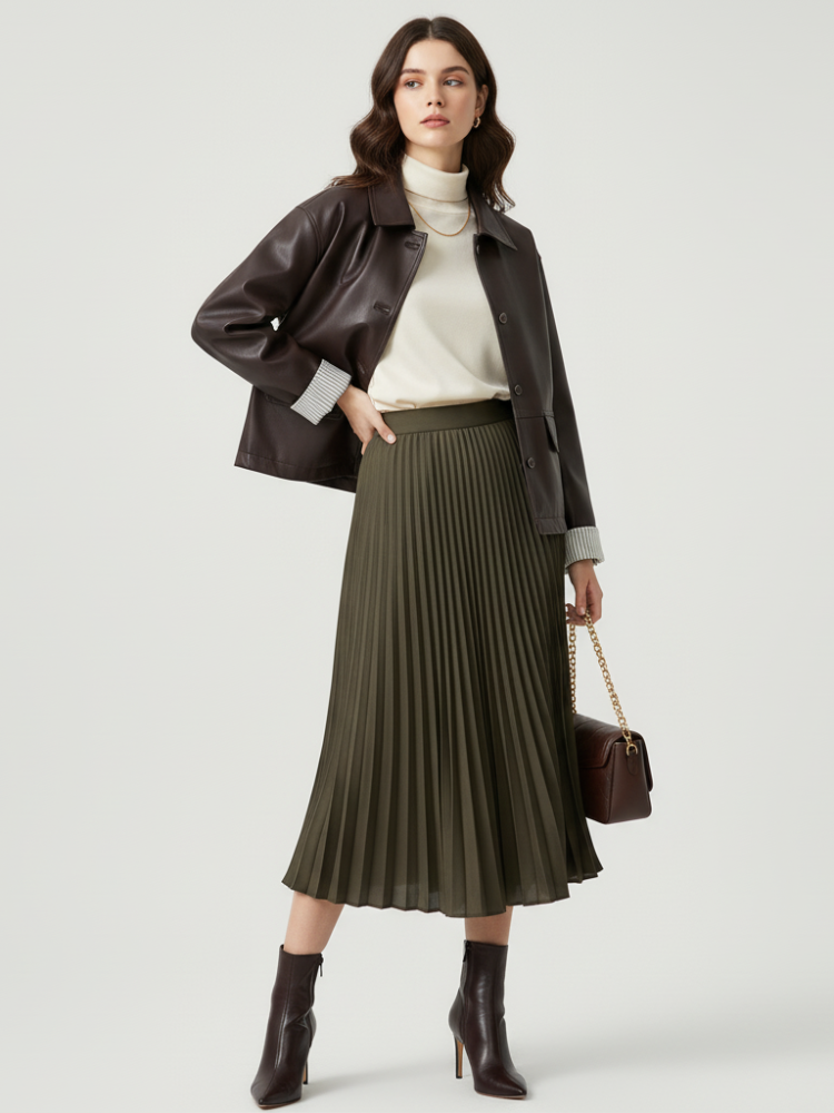 Retro style women's PU leather jacket with classic collar and unique buckle closure in black